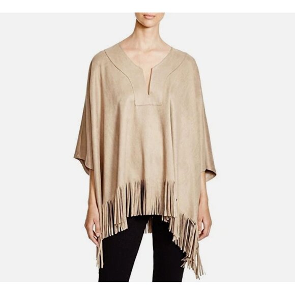 Joseph Ribkoff Faux Suede Fringe Poncho Size S/M Chocolate Western Boho Top NEW - Picture 9 of 9